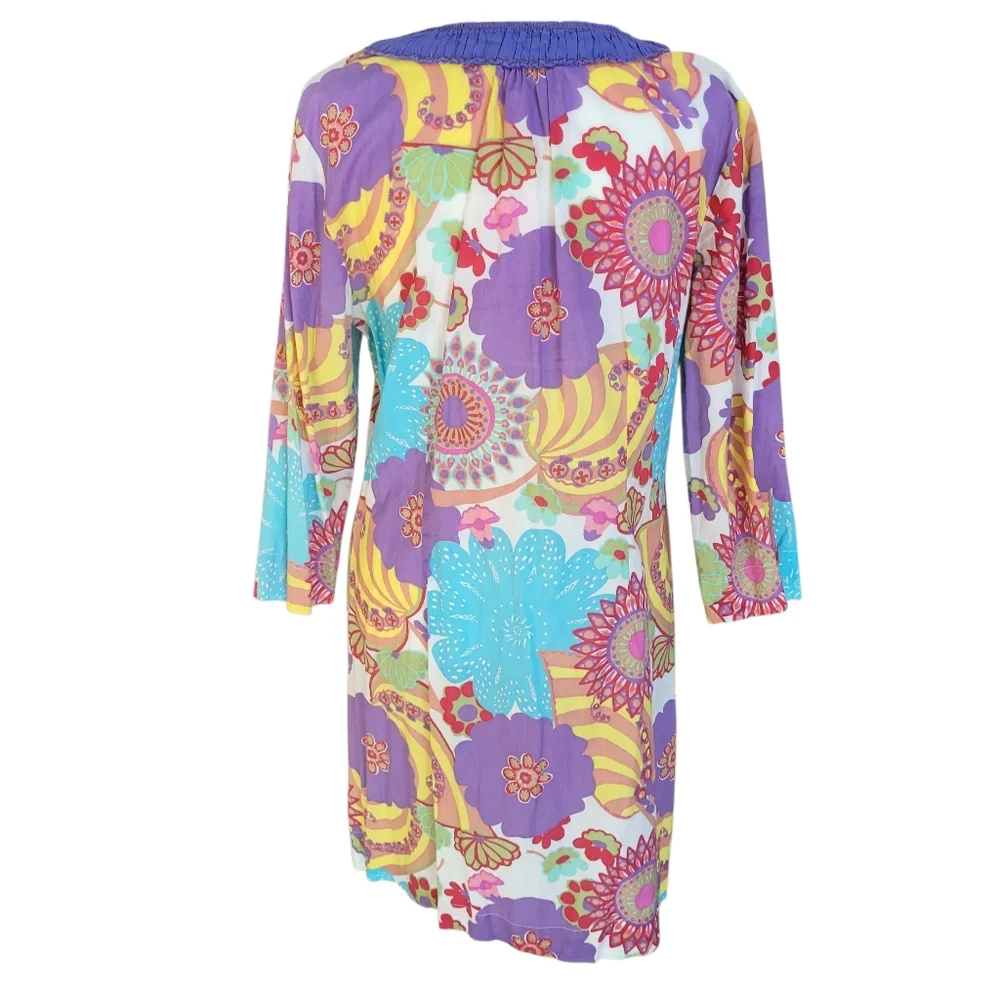Boden Floral Vibrant Colors 100% Cotton Tunic Dress Embellished Women's US 10 - Picture 5 of 13